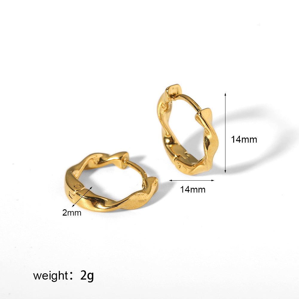 1 Pair Minimalist Twist 18K Gold Plated Stainless Steel Hoop Earrings