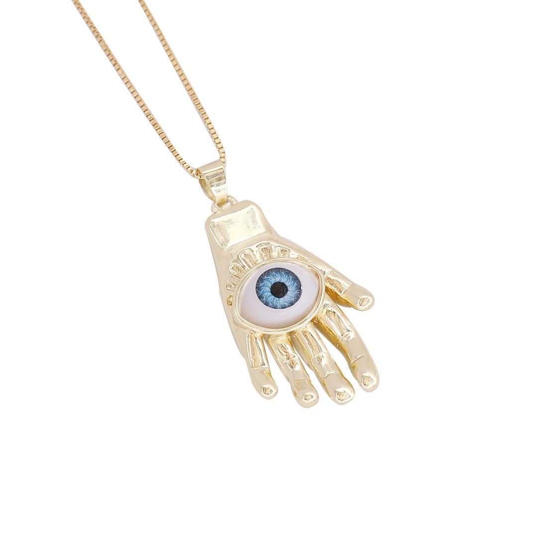 European American Palm Heart Evil Eye Pendant Necklace 18K Jewelry