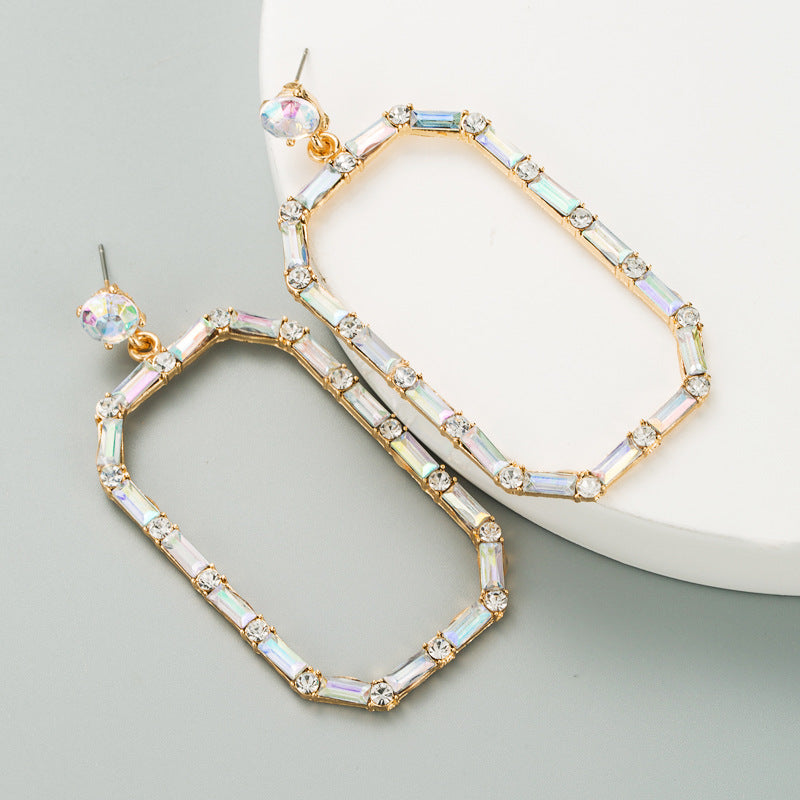 Fashion Geometric Square Long Pendant Rhinestone Earrings