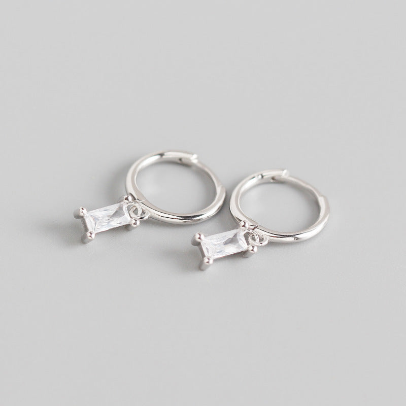 S925 Sterling Silver Minimalist Geometric Rectangular Zircon Earrings