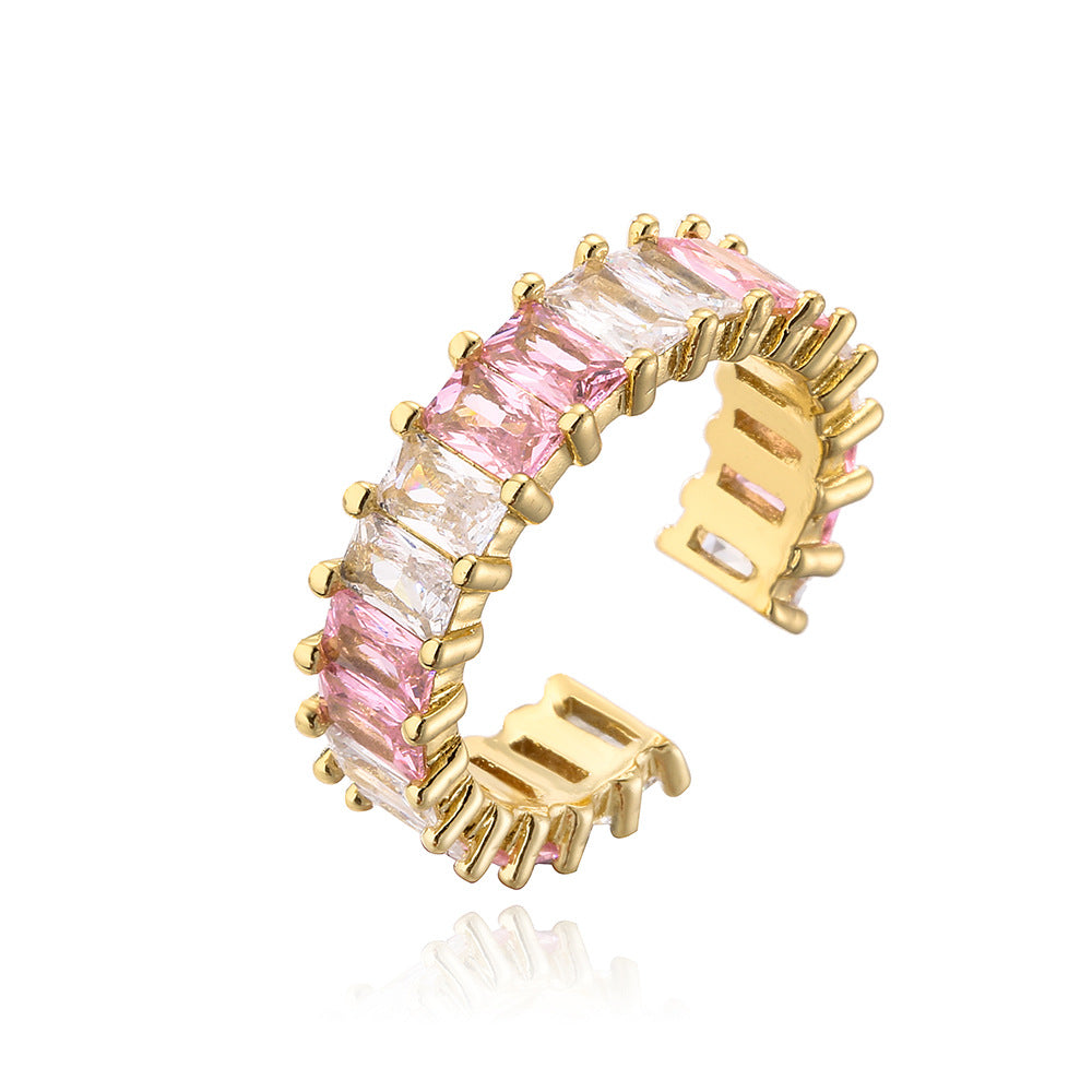 Fashion Geometric Rainbow Ring with Multicolor Zircon Stones
