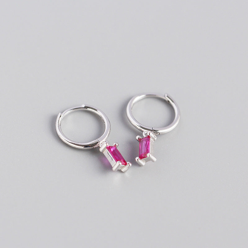 S925 Sterling Silver Minimalist Geometric Rectangular Zircon Earrings
