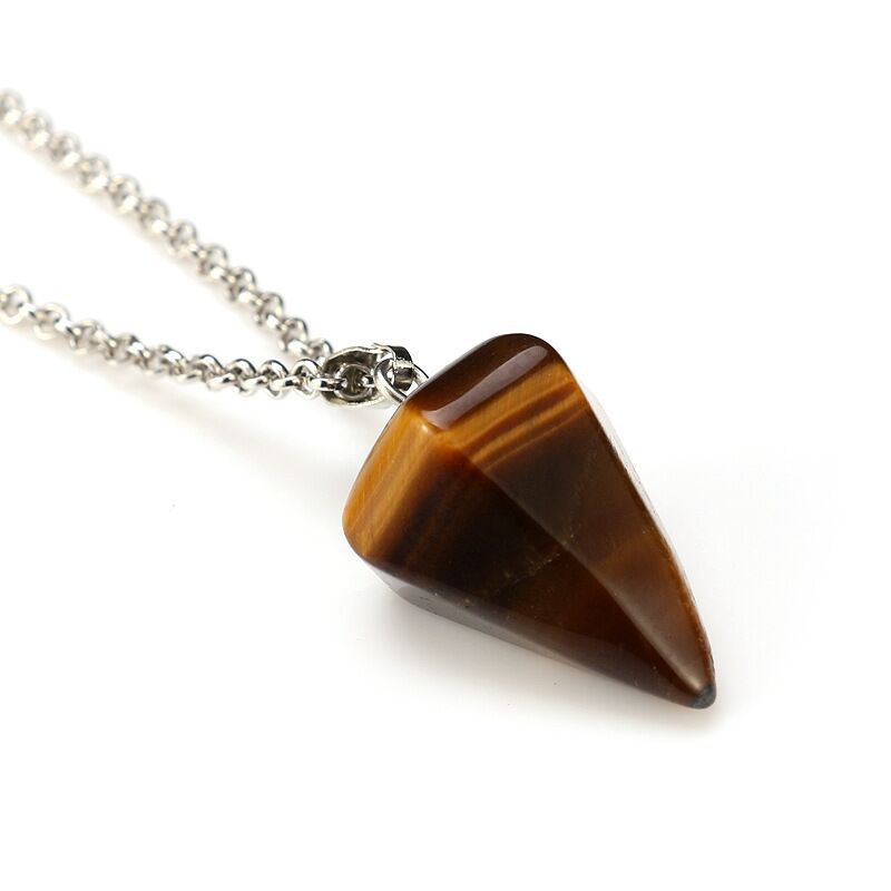 Hexagonal Cone Natural Stone Crystal Pendant Necklace