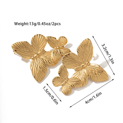 Retro Geometric Butterfly Tiger Eye 18K Gold Plated Titanium Steel Stud Earrings