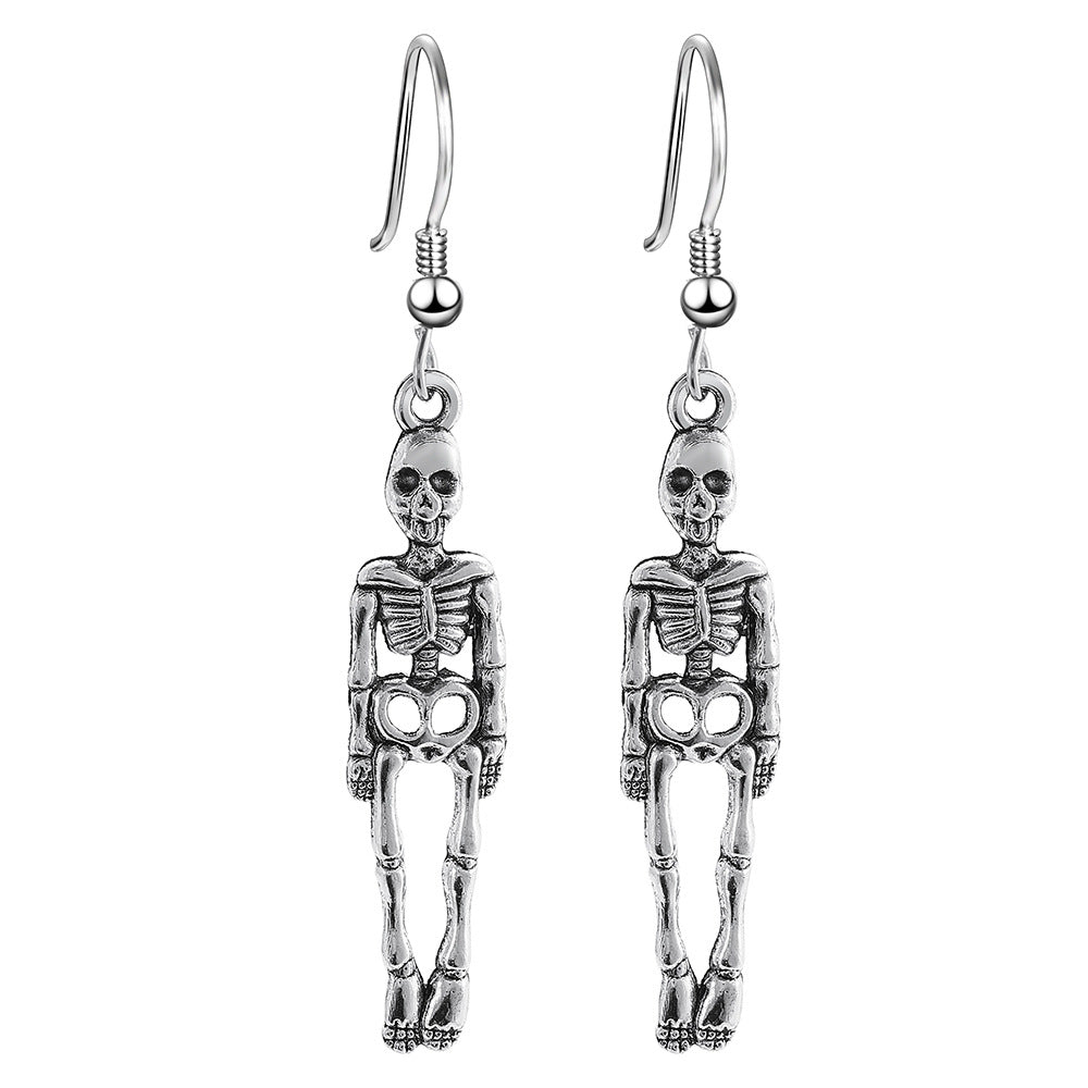 Creative Gothic Halloween Skull & Frog Antique Silver Earrings