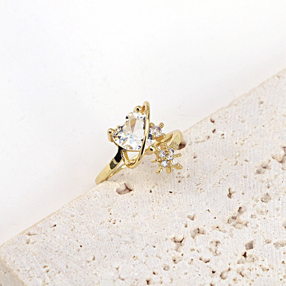 Fashion Copper Micro-inlaid Colorful Heart and Star Design Rings