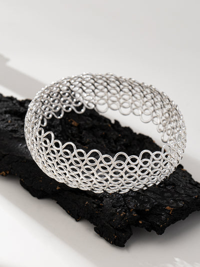 Exaggerated Metal Weave Openwork Bangle Bracelet