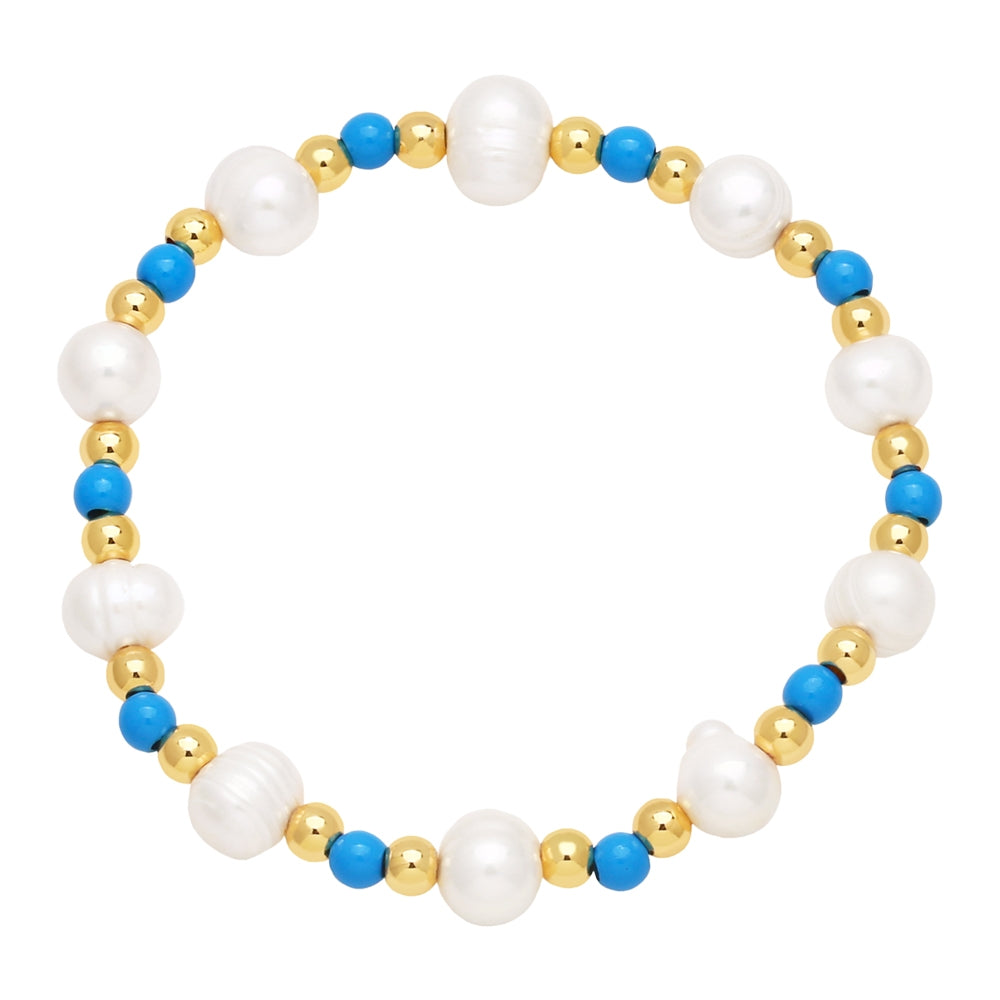 18k Gold Plated Baroque Pearl and Colorful Beaded Women's Bracelet