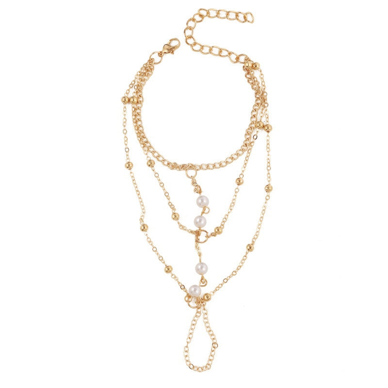 Pearl Multi-layer Finger Chain Bohemian Bracelet for Women