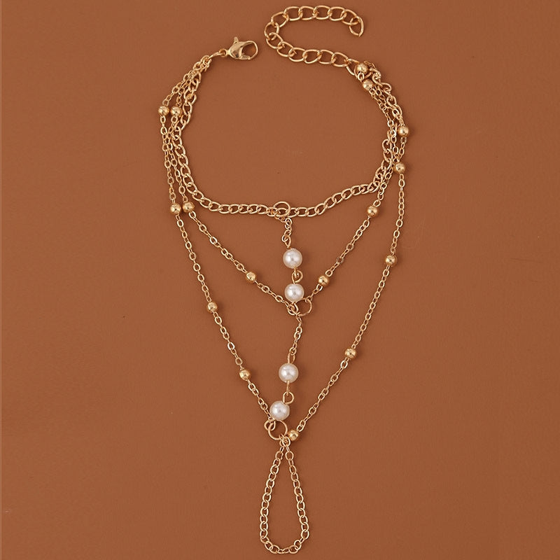 Pearl Multi-layer Finger Chain Bohemian Bracelet for Women
