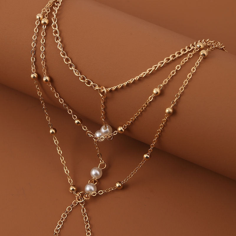 Pearl Multi-layer Finger Chain Bohemian Bracelet for Women