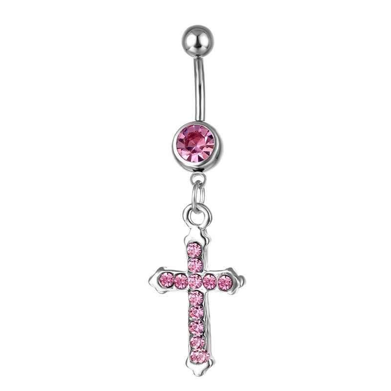 Stainless Steel Diamond Cross Pendant Navel Ring