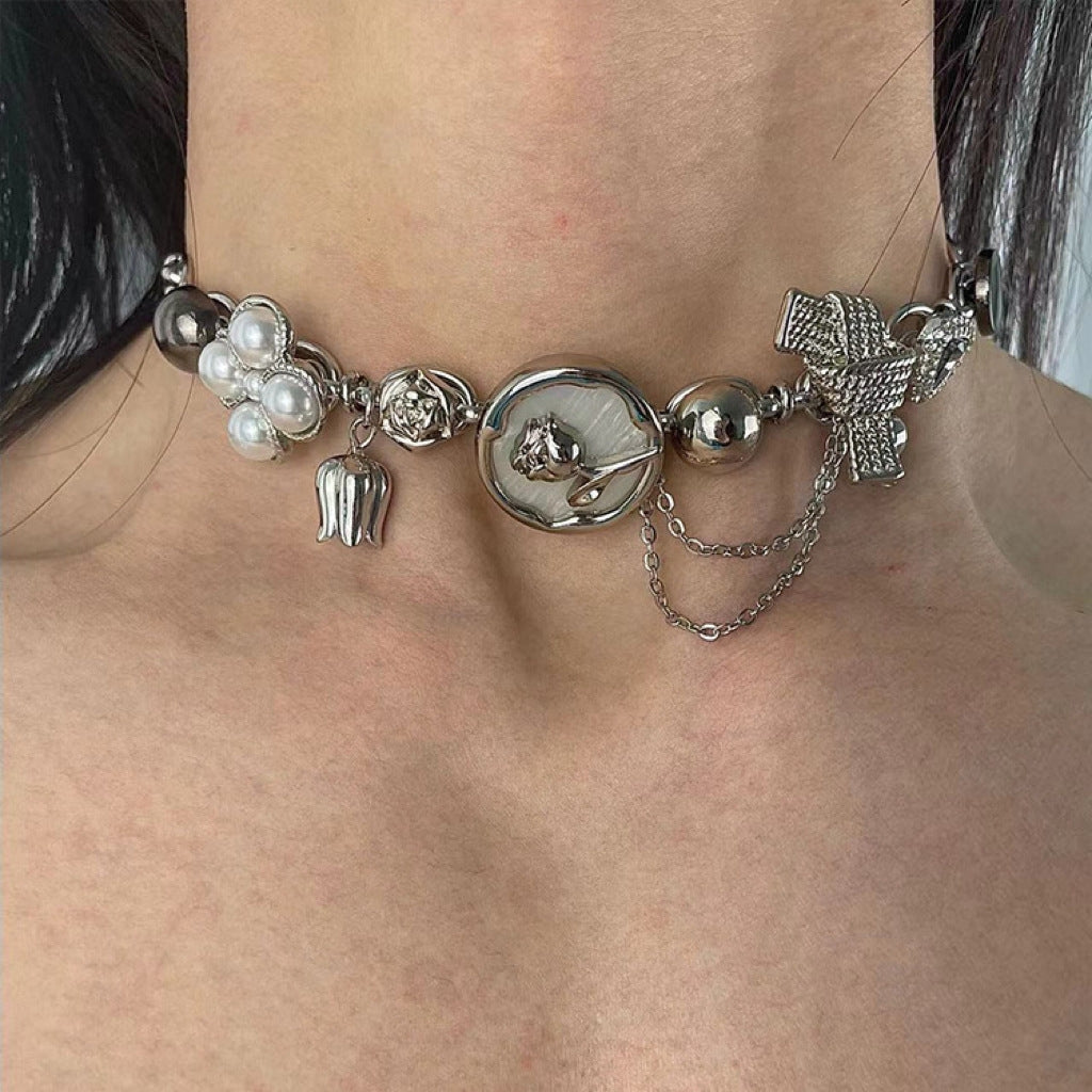 Punk Geometric Rose Titanium Steel Plated Women's Choker Necklace