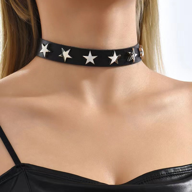 Punk Style Pentagram PU Leather Women's Choker Necklace