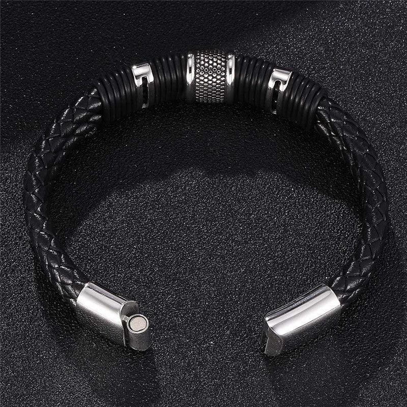 Men's Punk Style Stainless Steel and PU Leather Bracelet