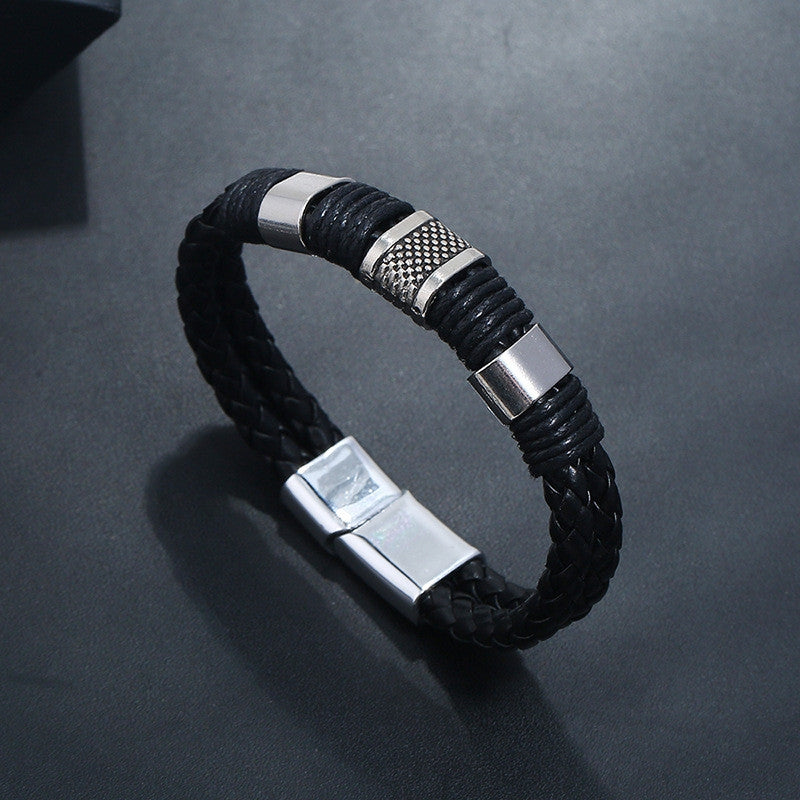 Men's Punk Style Stainless Steel and PU Leather Bracelet