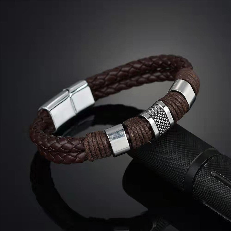 Men's Punk Style Stainless Steel and PU Leather Bracelet