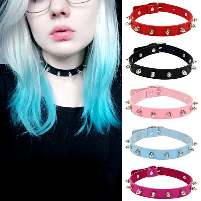 Punk Alloy Patchwork Studded Choker Necklace for Women