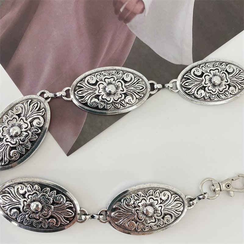 Retro Color Block Alloy Women's Chain Belt - Versatile Korean Style Dress Waist Chain in Gold and Silver