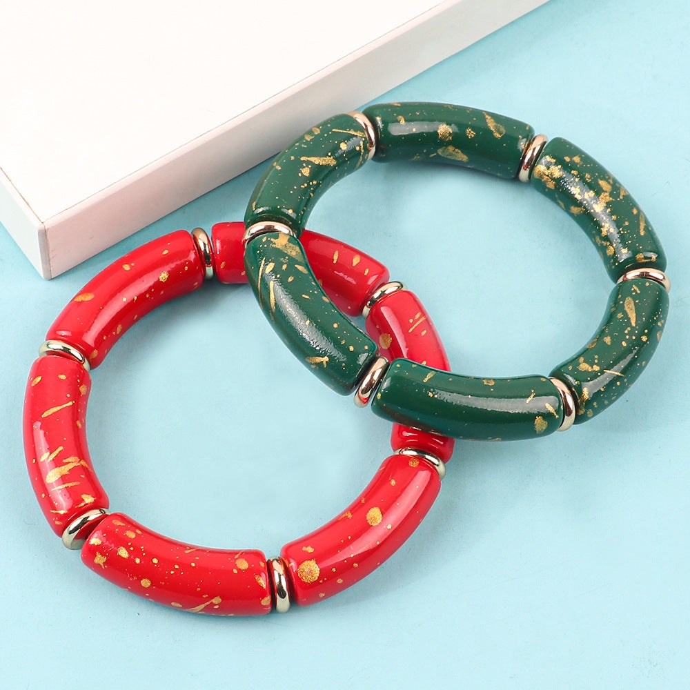 Retro Acrylic Color Block Beaded Women's Bangle Bracelet