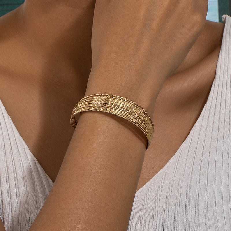 Retro Multi-Layer Circle Gold Plated Women's Bangle Bracelet