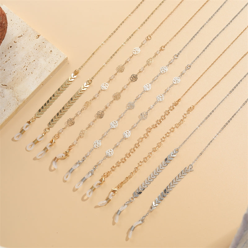 Retro Copper Iron Glasses Chain with Silicone Flower Star Charms