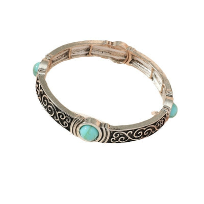 Retro Ethnic Geometric Turquoise Carved Women's Bangle Bracelet