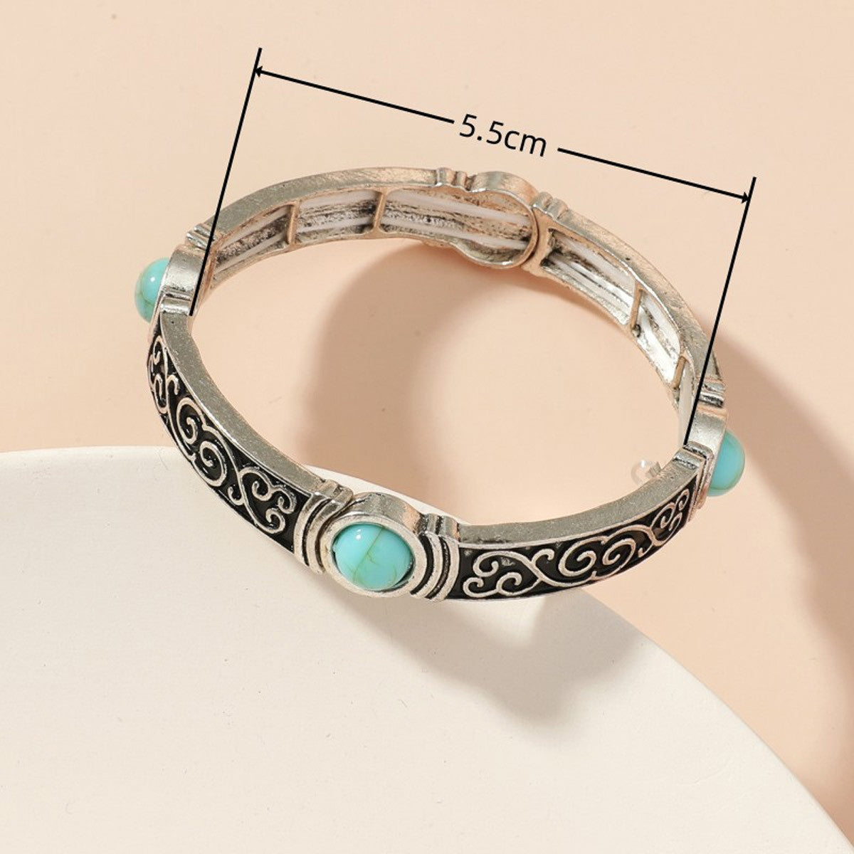 Retro Ethnic Geometric Turquoise Carved Women's Bangle Bracelet