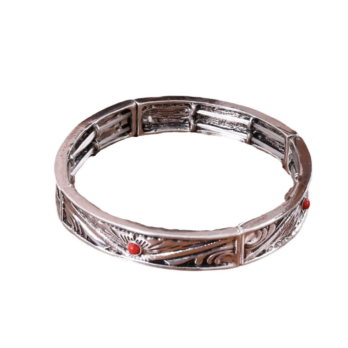 Retro Bohemian Turquoise Inlay Geometric Alloy Bangle Bracelet