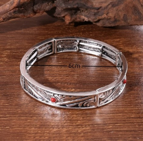 Retro Bohemian Turquoise Inlay Geometric Alloy Bangle Bracelet