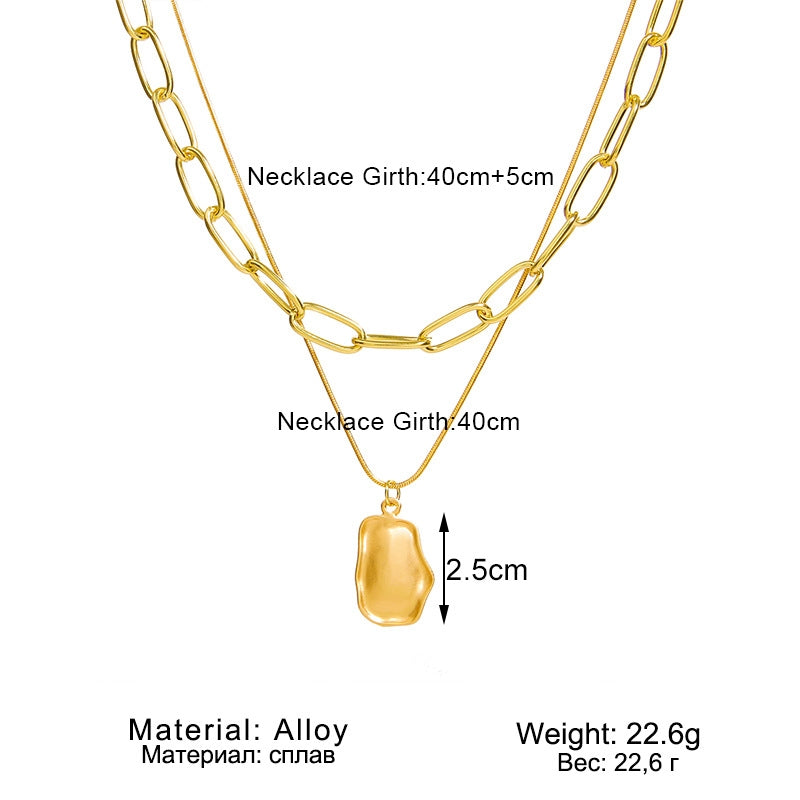 Retro Geometric Alloy Double Layer Pendant Necklace