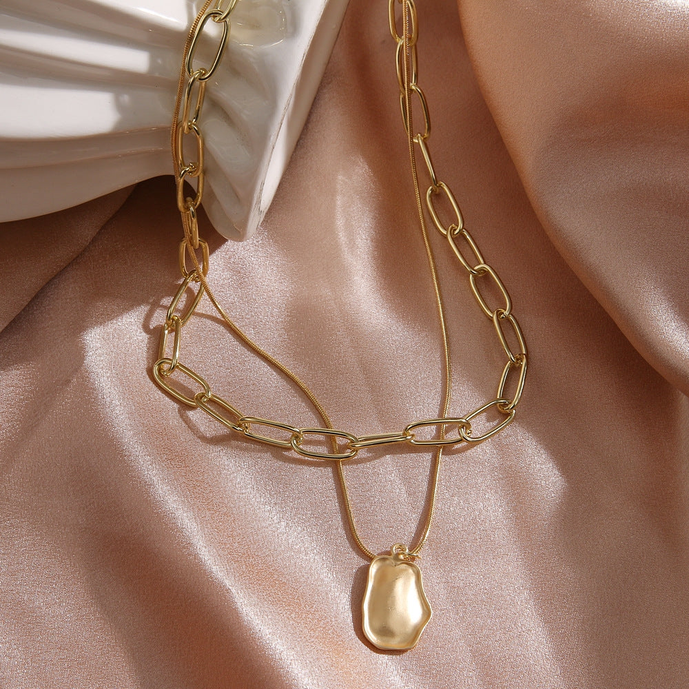 Retro Geometric Alloy Double Layer Pendant Necklace