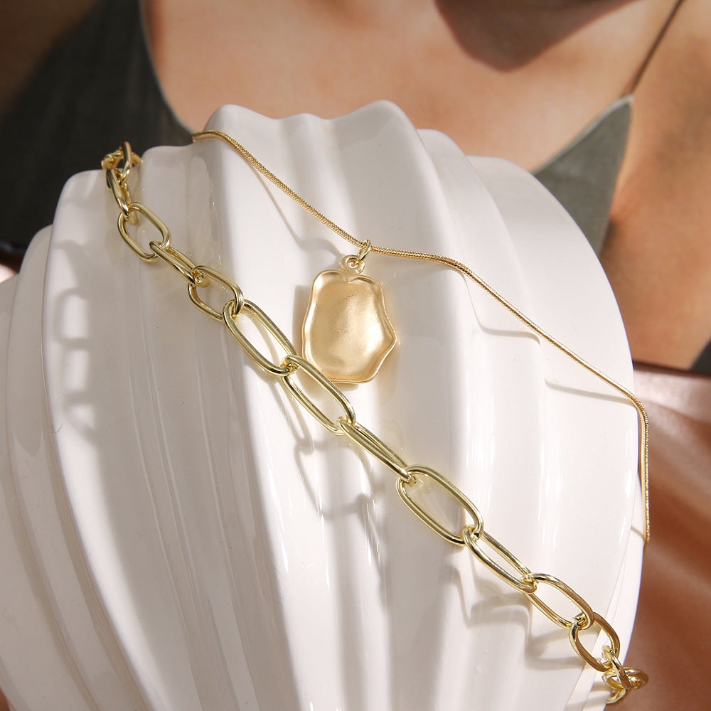 Retro Geometric Alloy Double Layer Pendant Necklace