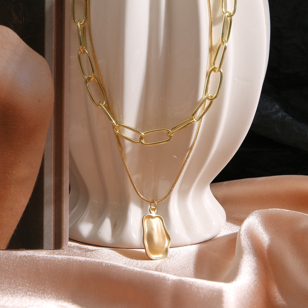 Retro Geometric Alloy Double Layer Pendant Necklace