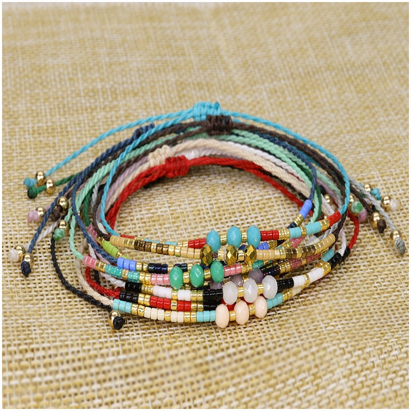 Retro Geometric Crystal Seed Bead Handmade Rope Bracelet