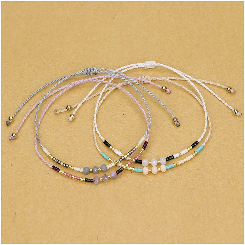 Retro Geometric Crystal Seed Bead Handmade Rope Bracelet