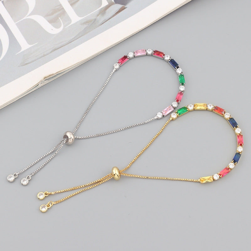 Retro Geometric Copper Zircon Bracelets - Colorful European and American Style Women's Jewelry Collection