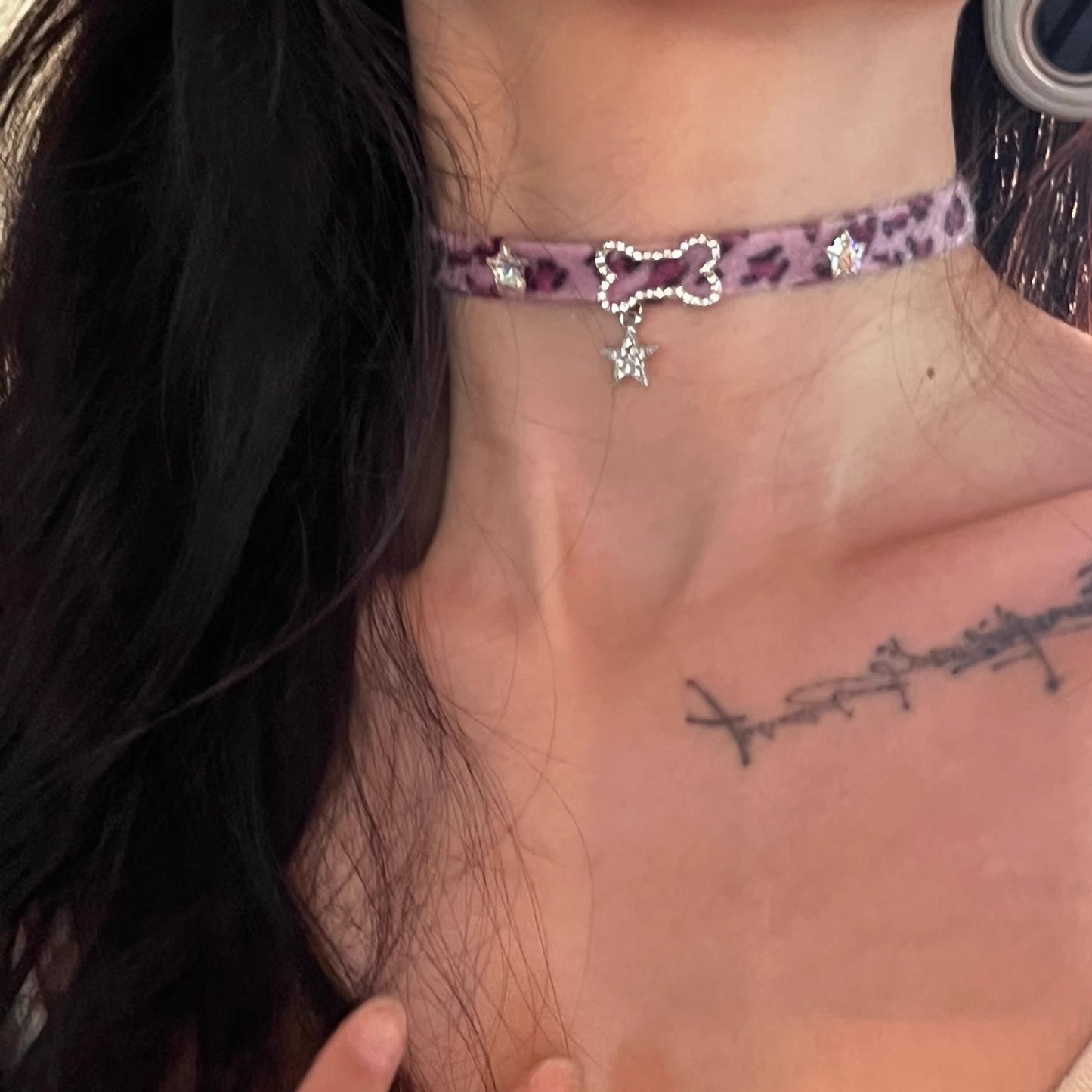 Retro Purple Furry Pentagram Choker Necklace with Rhinestones and Synthetic Alloy Design