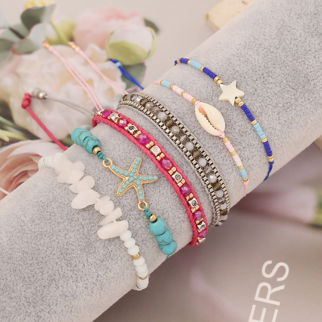 Retro Bohemian Pentagram Crystal Alloy Bracelet with Natural Stone