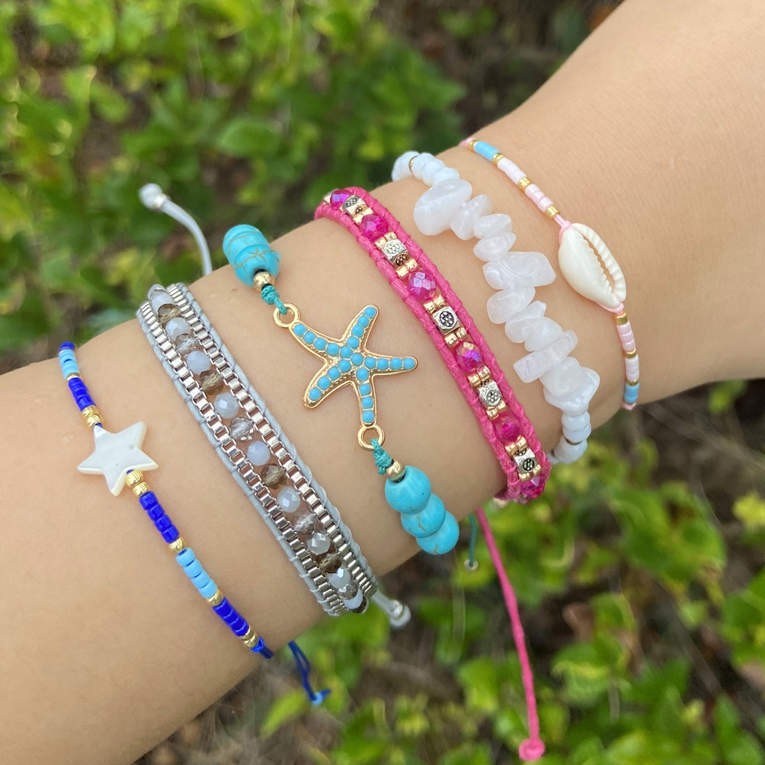 Retro Bohemian Pentagram Crystal Alloy Bracelet with Natural Stone