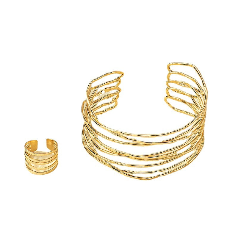 Retro Multi-Layer Alloy Plated Women's Ring and Bracelet Set
