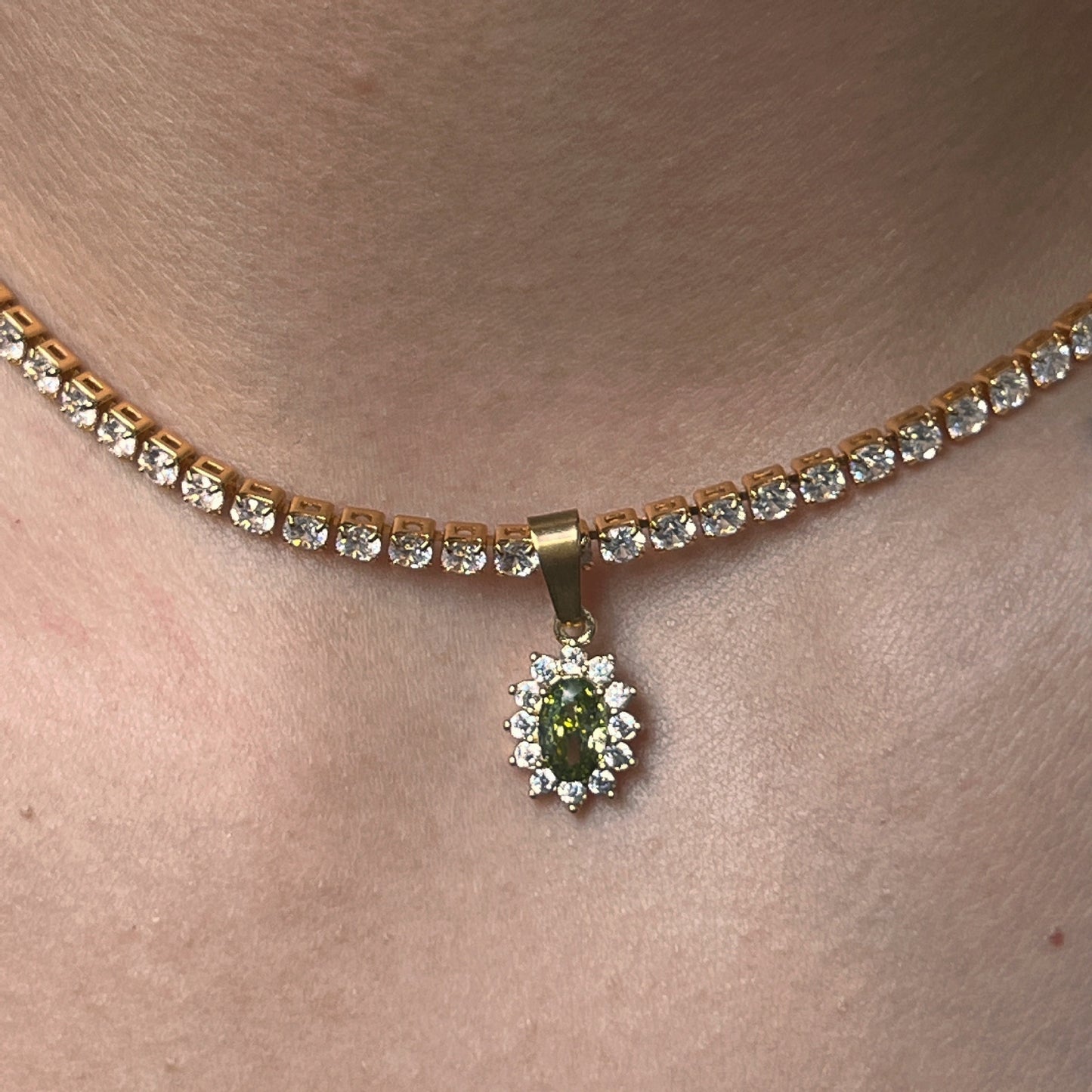 Retro Oval Water Drop Zircon 18k Gold Plated Pendant Necklace