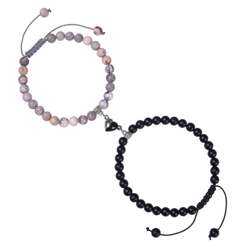 Romantic Heart Shape Natural Stone Couple Bracelets with Magnetic Clasp