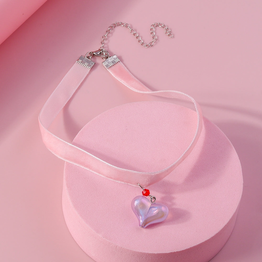 Romantic Velvet Heart Pendant Choker Necklace for Women
