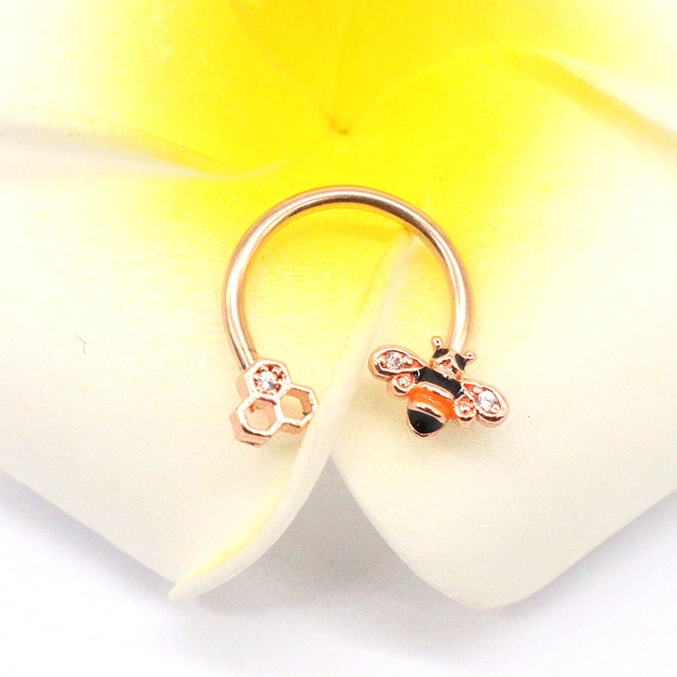 Sexy Animal Stainless Steel Titanium Luminous Beaded Nose Ring with Bee Horseshoe Design