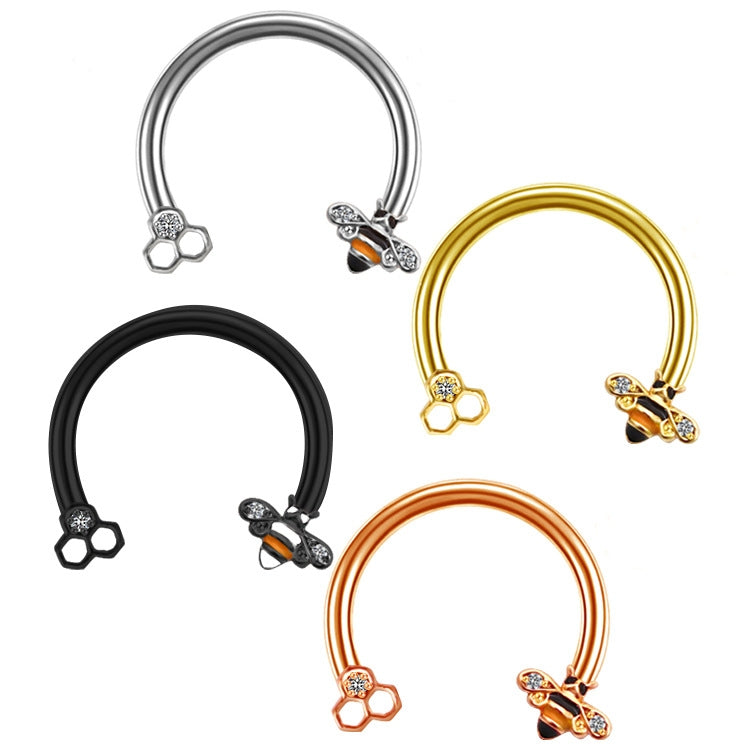 Sexy Animal Stainless Steel Titanium Luminous Beaded Nose Ring with Bee Horseshoe Design