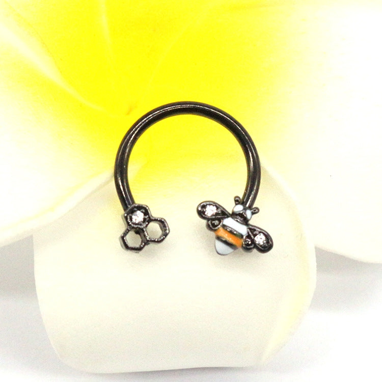 Sexy Animal Stainless Steel Titanium Luminous Beaded Nose Ring with Bee Horseshoe Design