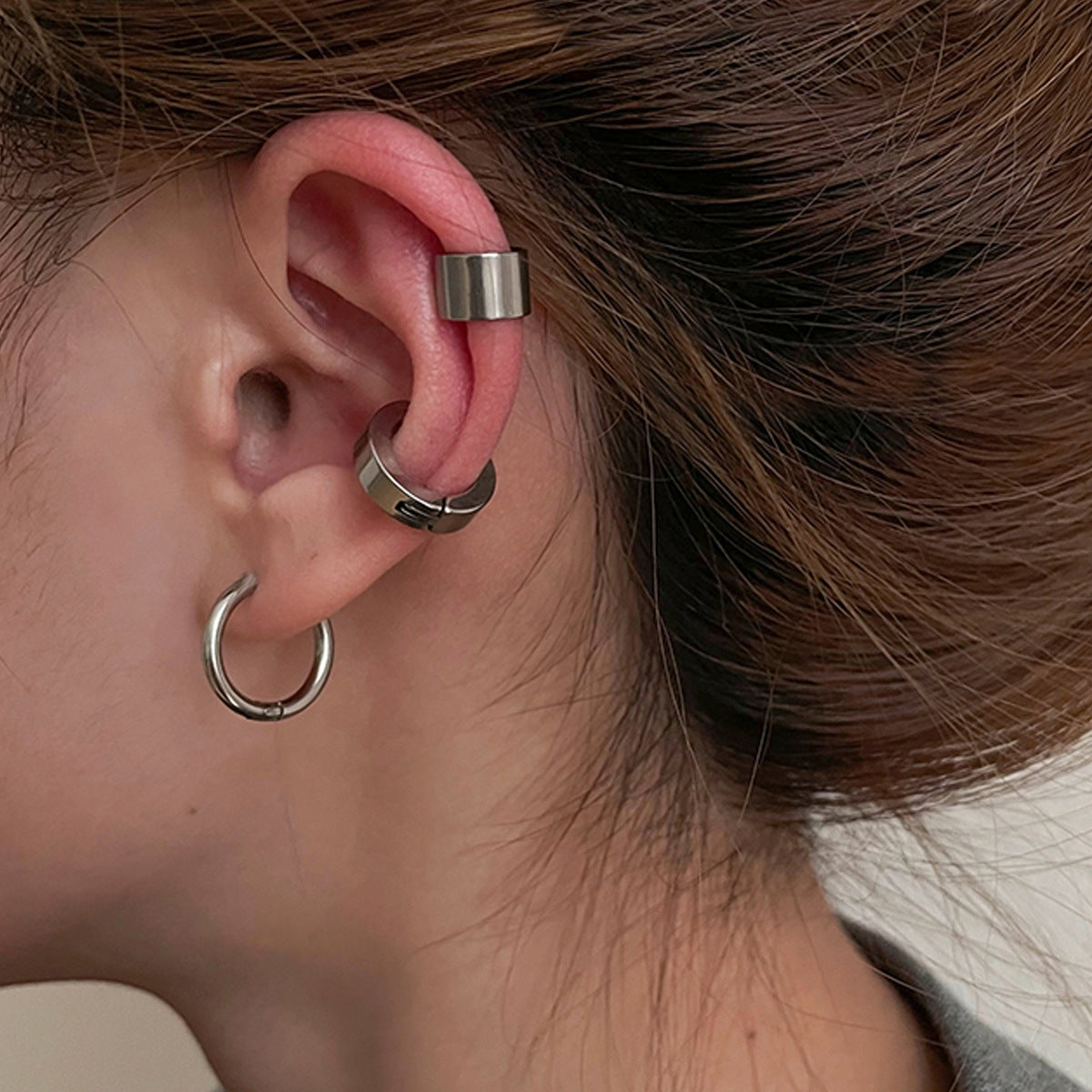 Stainless Steel Non-Pierced Ear Cuff Set - Trendy Hoop and Clip Earrings
