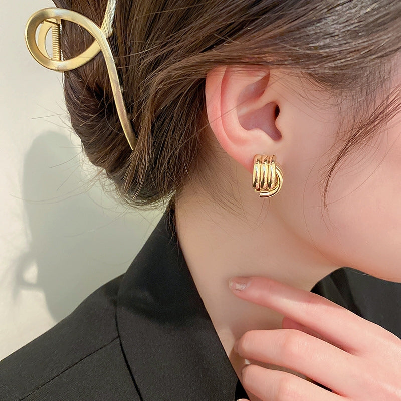 Geometric Staggered Alloy Silver Needle Earrings for Women