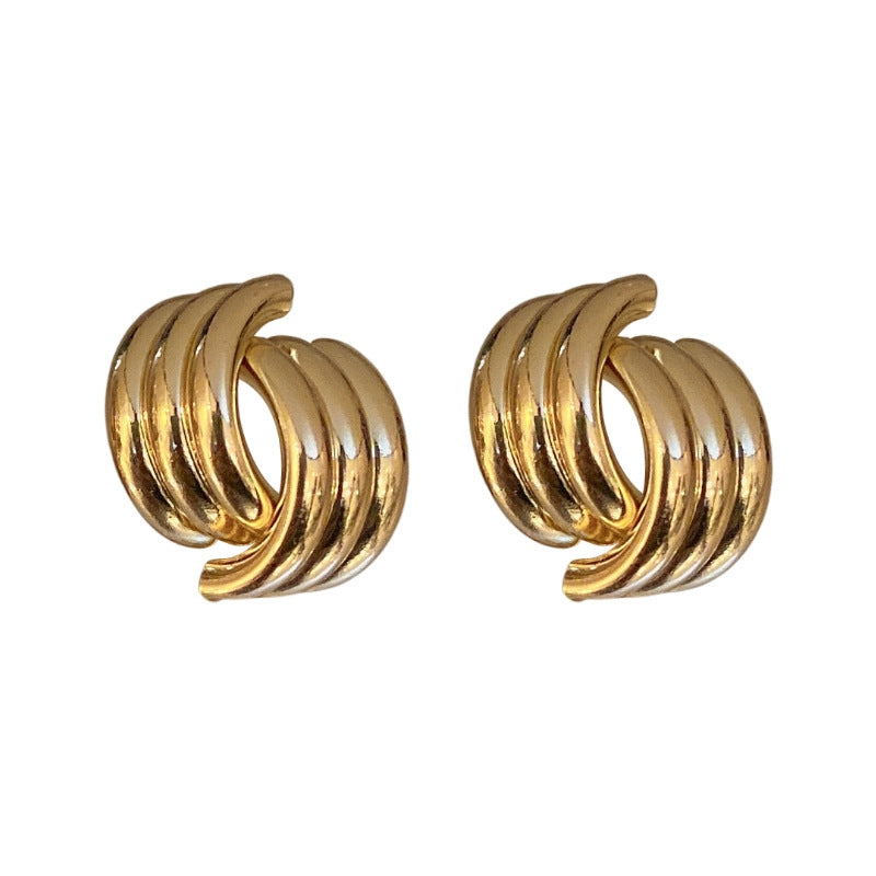 Geometric Staggered Alloy Silver Needle Earrings for Women